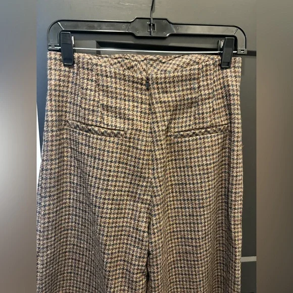 Anna Mason London Beau Trouser Wide Leg Pants Wool Tweed Plaid Check Brown Sz 4